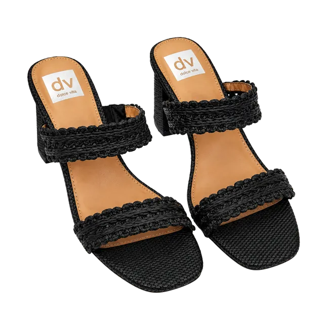 NWOT - DV Dolce Vita Hadlin Size 7.5 Black Woven Block Heel Sandals