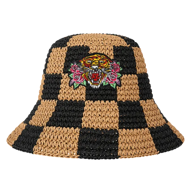 Ed Hardy Checkered Tiger Bucket Hat New With Tags