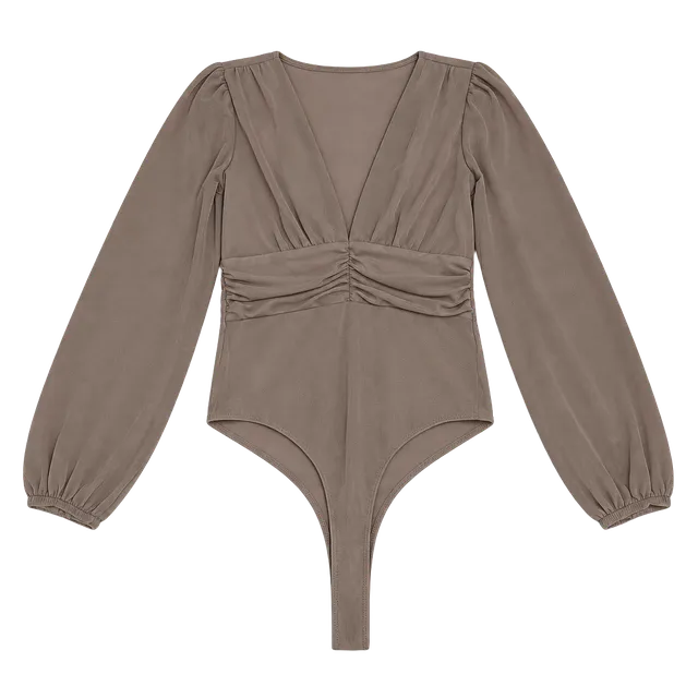 Stella Luce Long Sleeve Bodysuit Size S Taupe V-Neck
