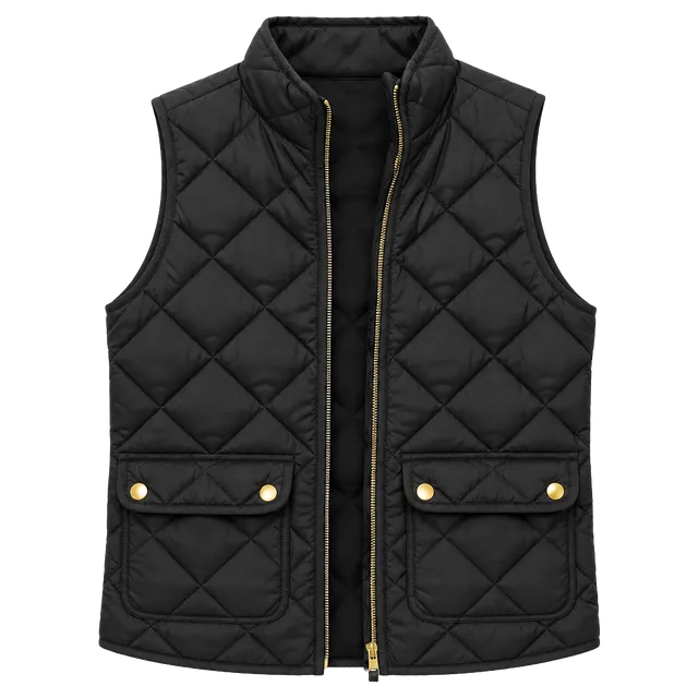 J.Crew Quilted Vest Size XS Black Gold Snaps