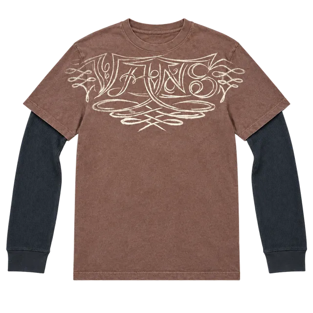 Vans Double Layer Long Sleeve T-Shirt Brown Graffiti Black Graphic Size L