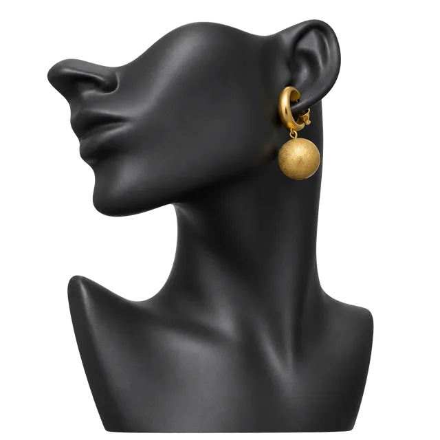 Gold Tone Hoop Drop Ball Earrings Matte Finish