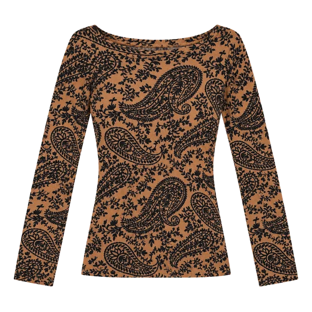 37 Orchard L NWOT Flocked Paisley Mesh Bodysuit Brown Black Y2K Sheer