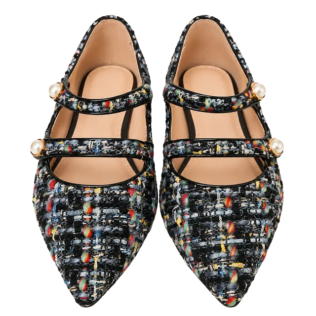 Halogen x Atlantic-Pacific Anastasia Tweed Double Strap Mary Jane Flats 6M