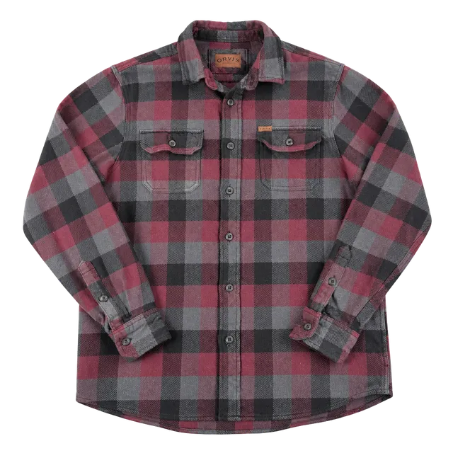 Orvis Heavy Flannel Shirt Size M Burgundy Plaid