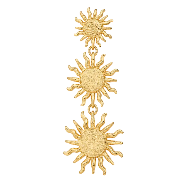 Triple Sunburst Gold Drop Earrings for Women