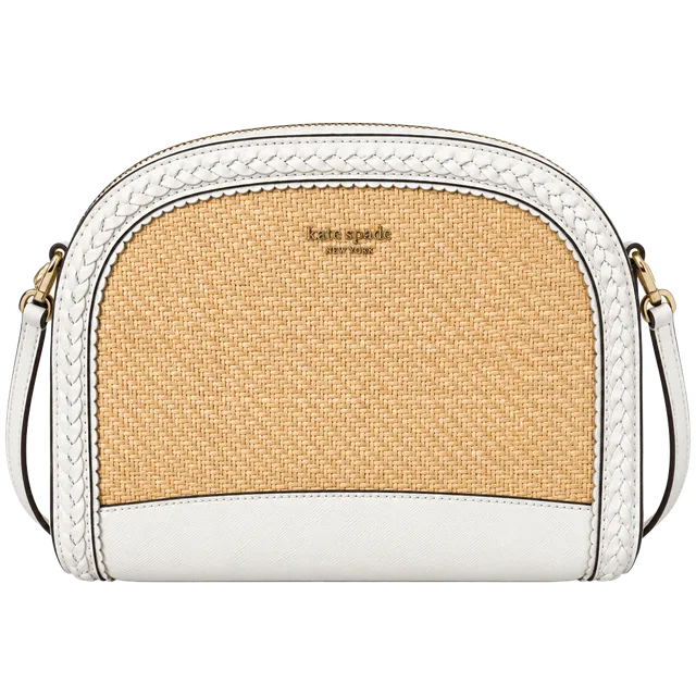 Kate Spade Sylvia Straw Dome Crossbody Bag White Leather