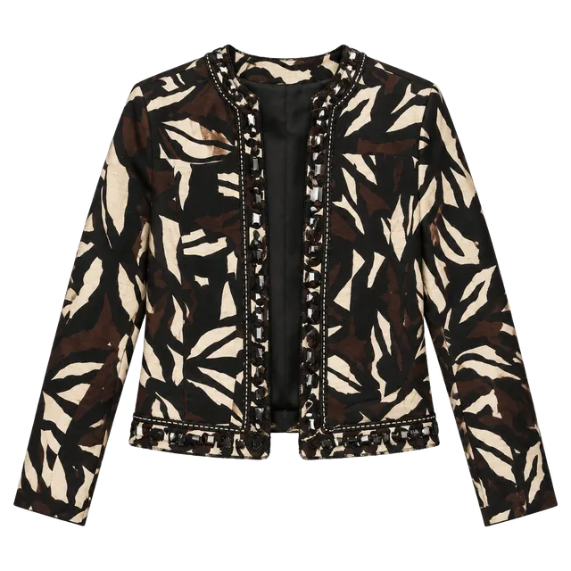 Investments Embellished Abstract Print Zip Front Jacket Small Cotton Y2K