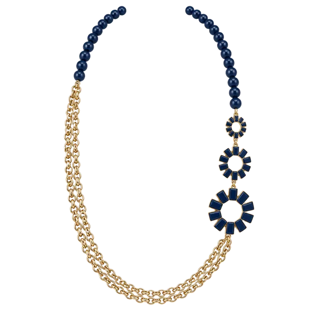 Talbots Gold-Tone Blue Bead Link Statement Necklace