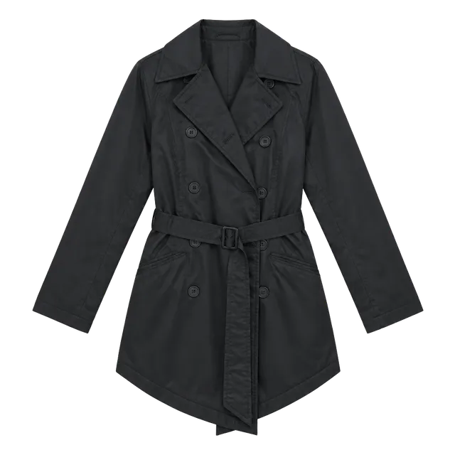 Faconnable Trench Coat Size S Black Double Breasted Jacket