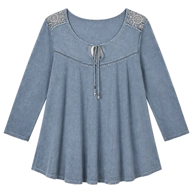 Madison & Berkeley Lace Shoulder Tunic Top Size L Blue