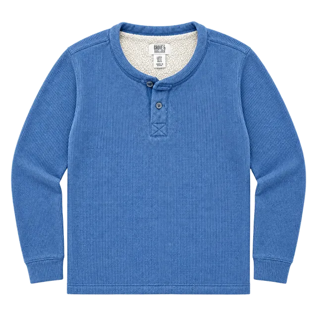 Grove & Hollow Sherpa Lined Thermal Henley Size XL Blue Long Sleeve