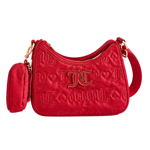 Juicy Couture Red Qulited Shoulder Bag with Mini Pouch Purse Gold Hardware