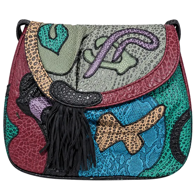 Nas Bag Vintage Patchwork Leather Crossbody Purse Multicolor Fringe