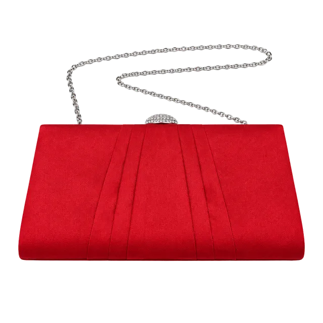 Red Satin Evening Clutch with Chain Strap