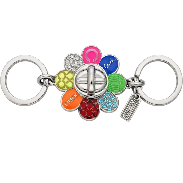 Coach Daisy Flower Keychain Luxury Bag Charm Multi-Color Flowers Used