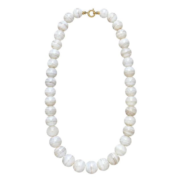 Vintage White Agate Beaded Necklace 1/20 12K Gold Filled Clasp