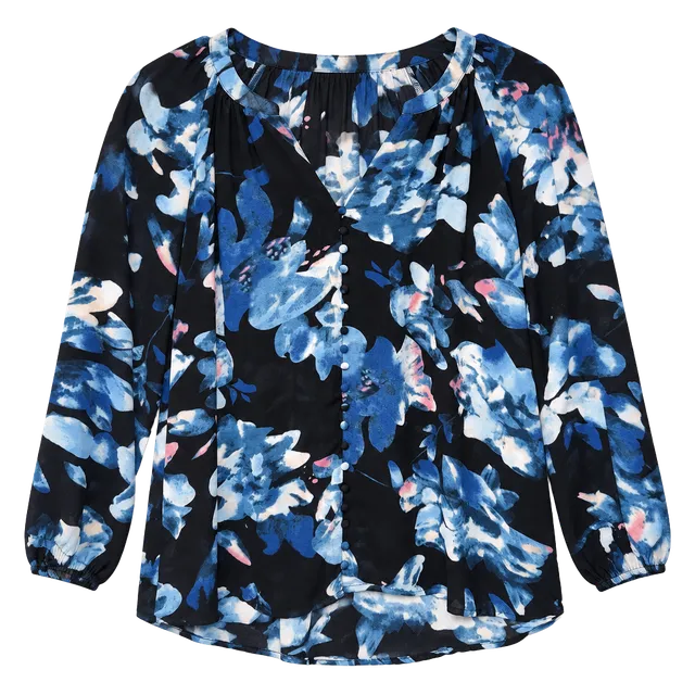 Saint Tropez Floral Blouse Size M Blue Black