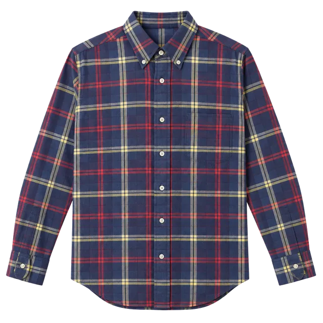 Norm Thompson Plaid Flannel Shirt Size M 15-15.5 Blue Red Cotton Made In USA