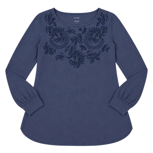 NWT Pure Jill Embroidered Neckline Tunic Size L  Cotton