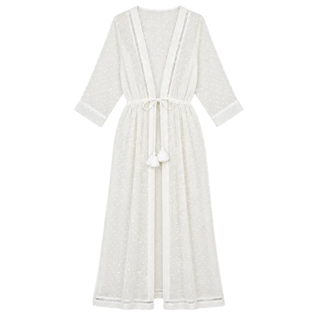Abercrombie & Fitch Kimono Cover-Up One Size White Dot Sheer Maxi Robe