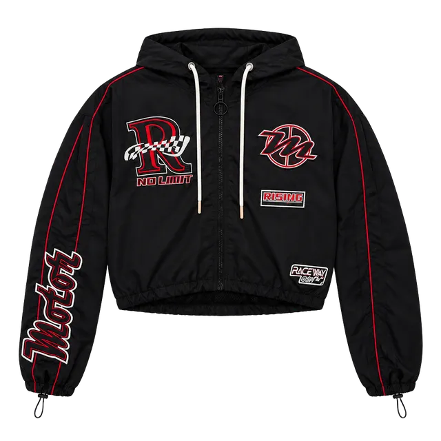 Smoke Rise Grand Prix Racing Windbreaker Size Womens XL Black Red Embroidered