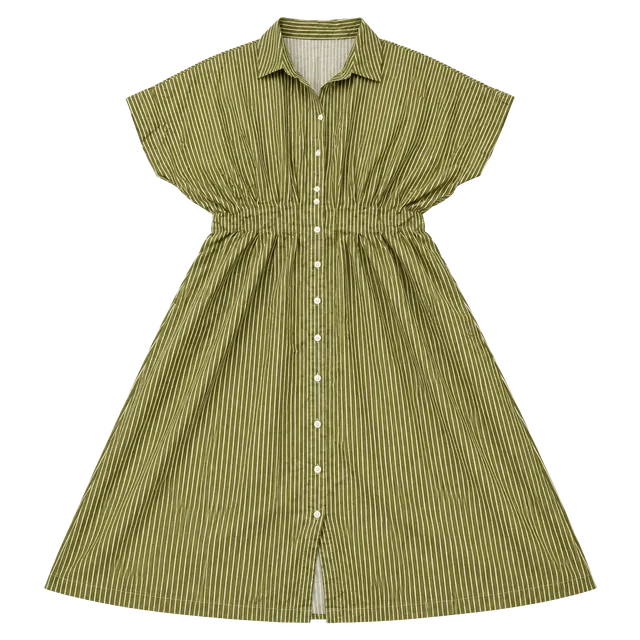 Unbranded Striped Button Down Shirt Dress Size M Green