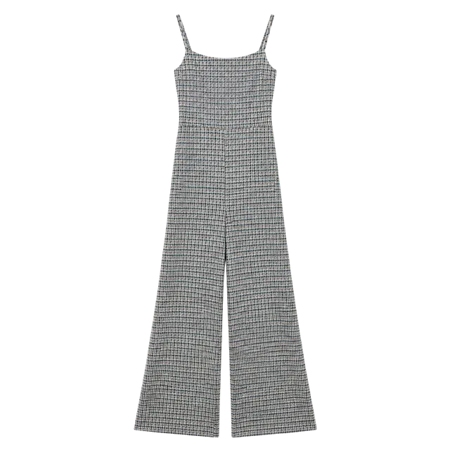  Houndstooth Jumpsuit Black White Check Print One Piece