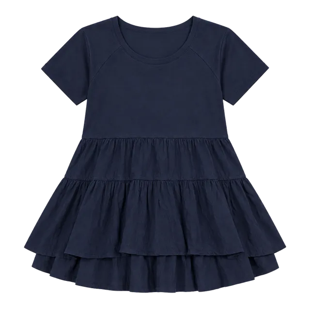 Anthropologie Navy Blue Tiered Ruffle Peplum Top Short Sleeve XS