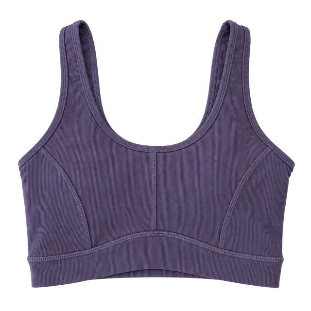 Wilo The Label Womens S Base Ribbed Scoop Neck Sports Bra Plum Purple Crop Top 
