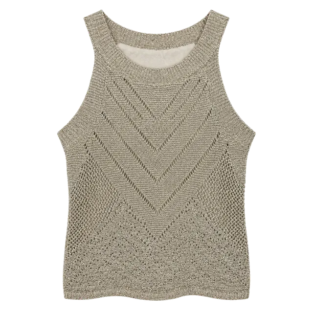 House of Harlow 1960 Gold Metallic Crochet Halter Crop Top  Y2K Boho Festival Style