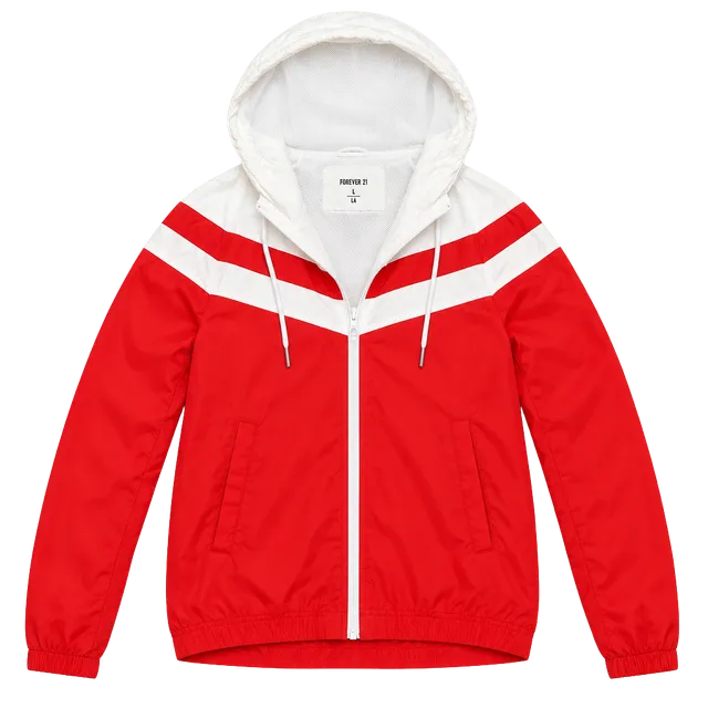 Forever 21 Windbreaker Jacket Size M Red White Hooded