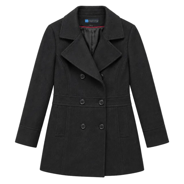 Relativity Pea Coat Size L Black Double Breasted Wool Blend