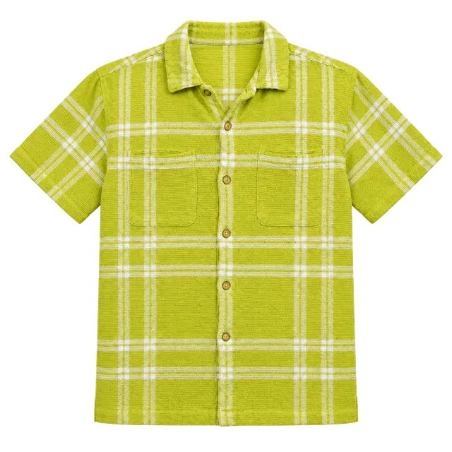 OBEY Men’s Large Lime Green Plaid Waffle Knit Short Sleeve Button-Up Shirt