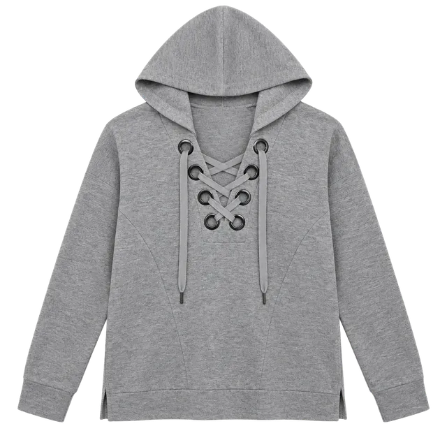 Cable & Gauge Lace-Up Hoodie Size L Gray