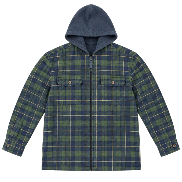 Puritan Plaid Flannel Hooded Jacket Size Large 42/44 Green Blue