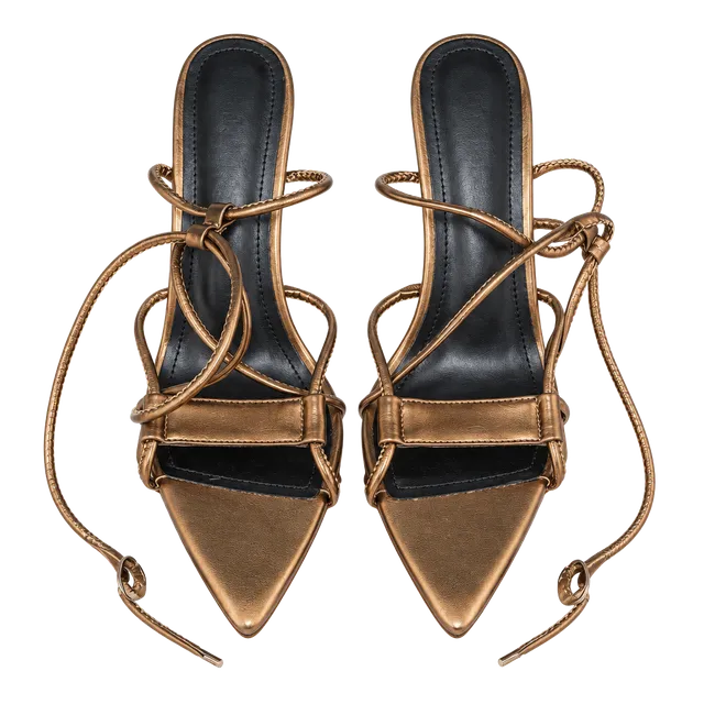 Cenasans Paris Bronze Strappy Heeled Sandals Size 38 ( US 8) 