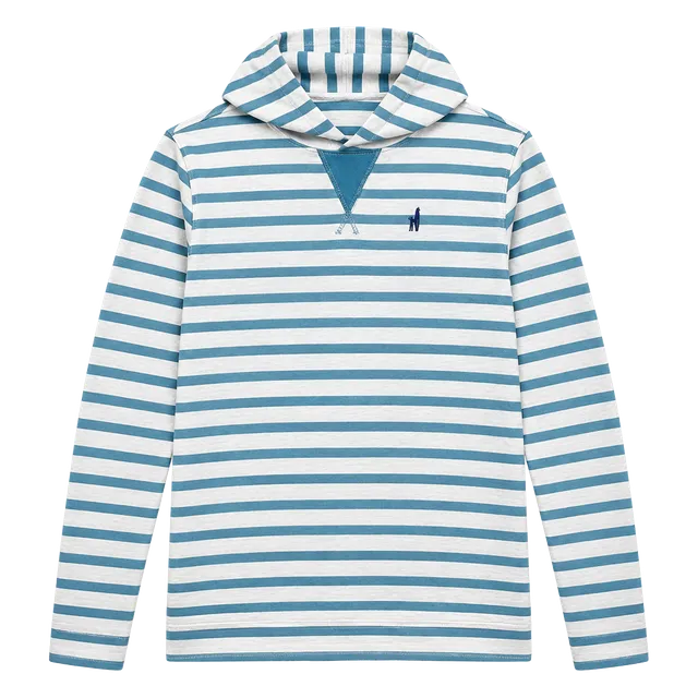 Johnnie-O Gilley Striped Pullover Hoodie Boys 16 White Blue LS 100% cotton