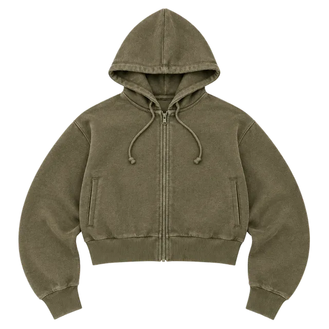 Pink Label Social Club Zip Up Hoodie Size S Olive Green Cropped