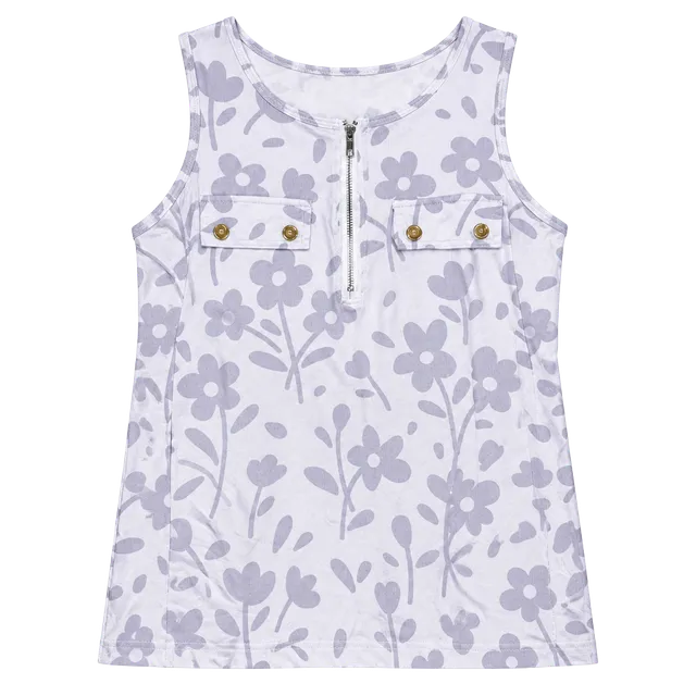 Unbranded Floral Cold Shoulder Zip Top White Purple