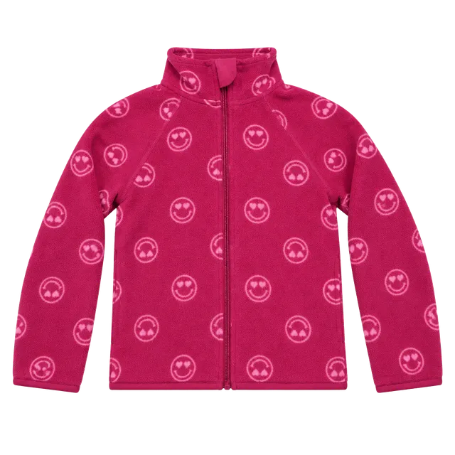 Wonder Nation Soft fleece Girls Full Zip Jacket Sz S 6-6X Hot Pink Smiley Faces