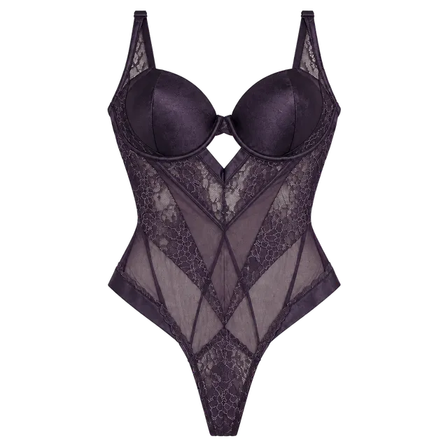 Oh La La Cheri Martina Purple Haze Strappy Lace Bodysuit Size L
