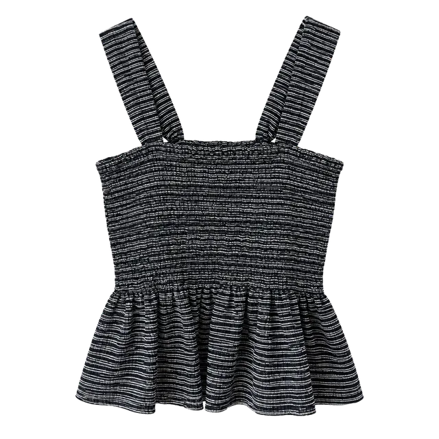 Madewell Texture & Thread Smocked Peplum Tank Top Size S Striped