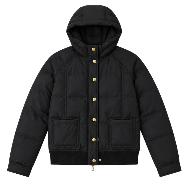 Juicy Couture Puffer Jacket Size Large Black Down Hooded Bomber