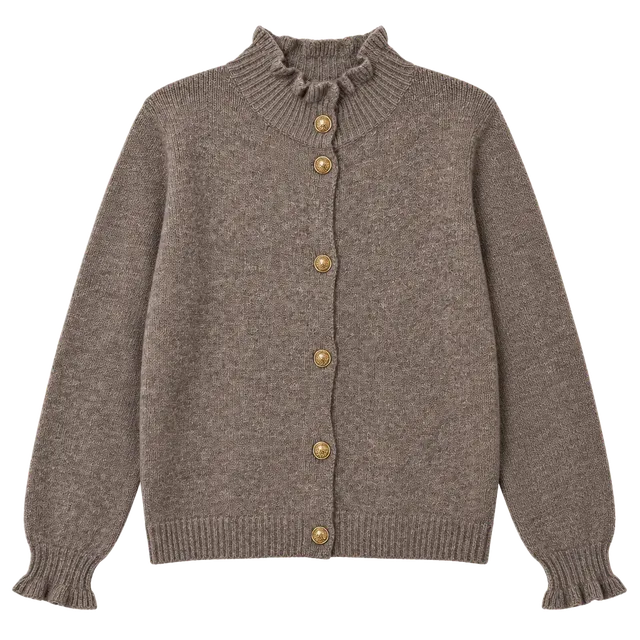 MEROKEETY Cardigan Sweater Brown Gold Buttons
