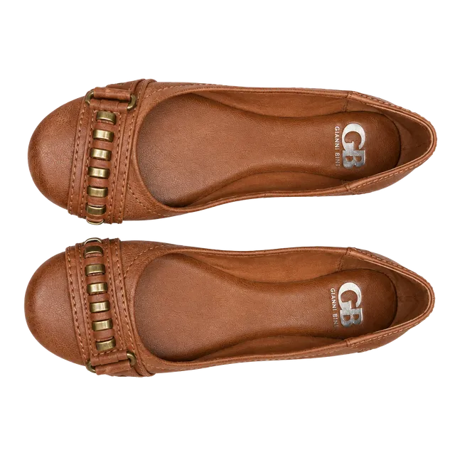 Gianni Bini Brown Ballet Flats Brass Hardware Preppy Equestrian 6.5