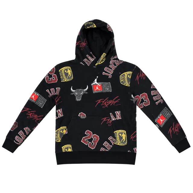 Jordan All Over Print Fleece Pullover Hoodie Size 10-12YRS Black Red