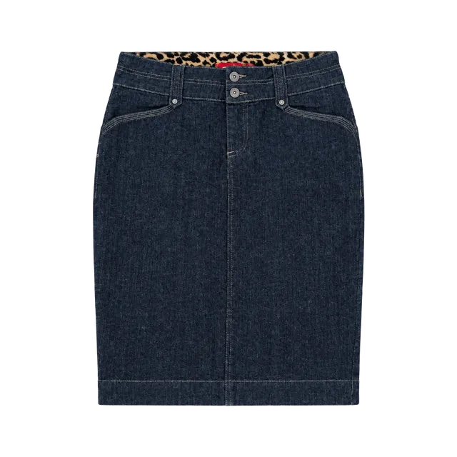 One 5 One Denim Skirt Size M Dark Wash Leopard Waistband