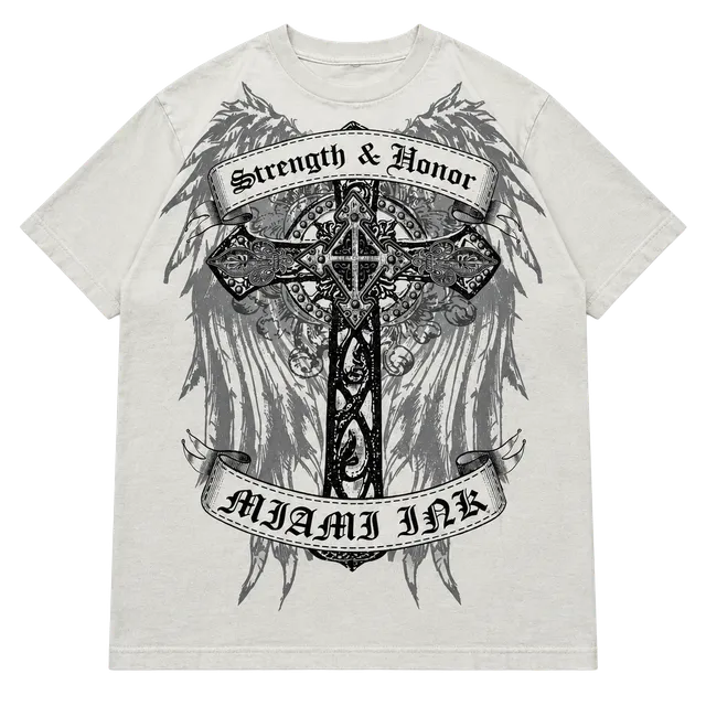 Miami Ink Strength And Honor T-Shirt Medium Y2K Punk Cross
