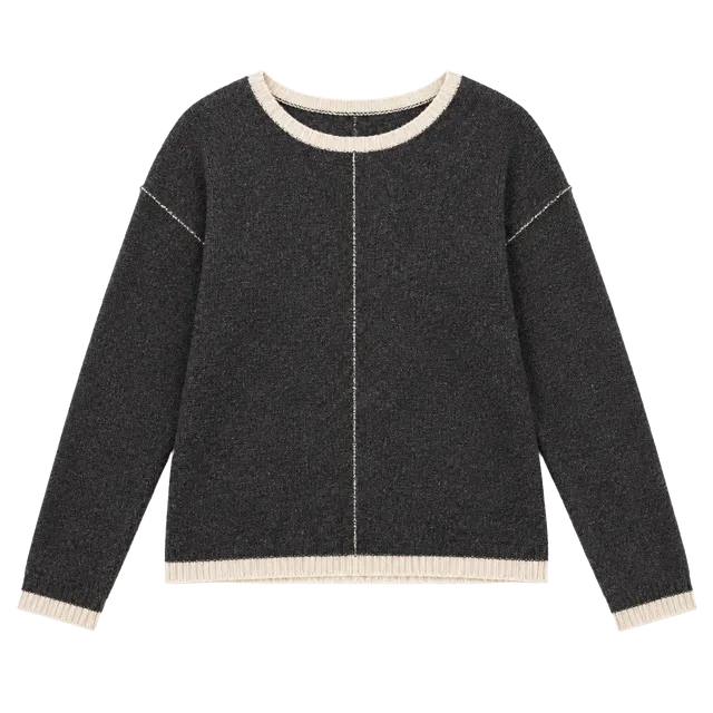 Rebecca Taylor Cashmere Sweater Gray with Cream Pink Contrast Trim XS  Chic 